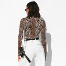 Load image into Gallery viewer, Mon Amie Cherry, Animal print bodysuit, animal print top, long sleeve top, turtleneck bodysuit, snake print bodysuit
