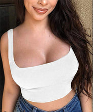 Load image into Gallery viewer, Mon Amie Cherry, Scoop-Neck Tank, Cropped Tank, Casual top, Sexy top, White Top, White Tee
