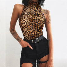 Load image into Gallery viewer, Mon Amie Cherry, Animal print bodysuit, animal print top, sleeves top, high-neck bodysuit
