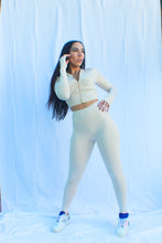 Load image into Gallery viewer, Mon Amie Cherry, Athletic Set, Athleisure, Beige Set, Leggings, Zip Jacket
