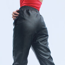 Load image into Gallery viewer, Mon Amie Cherry, #PUjoggers, #FauxLeatherJoggers, Black Joggers, Black Pants, #sexywear, #streetwear, casual, #blackpants, #sexymom, #partypants
