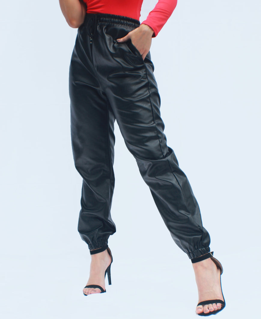 Mon Amie Cherry, #PUjoggers, #FauxLeatherJoggers, Black Joggers, Black Pants, #sexywear, #streetwear, casual, #blackpants, #sexymom, #partypants