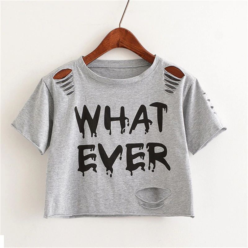 crop tee, ripped tee, whatver, whatever tee, gray tee, knitted tee